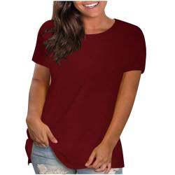 KOG Angebote des Tages Heute Damen T-Shirts Freizeit Einfarbige Hemd Casual Baumwolle Bekleidung Blusenshirt Sommer Shirt Teenager Rundhals Retro Tee Amazon Warehouse Deal Wein L von KOG