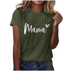 KOG Angebote des Tages Heute Damen T-Shirts Retro Mama Print T-Shirt Casual Baumwolle Bekleidung Mama Sommer Tops Rundhals Lässig Shirt Gutschein Amazon Armeegrün XL von KOG