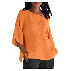 KOG Blitzangebote des Tages - Damen Shirt Elegant Einfarbig Hemd Fashion Kurzarm Kleidung Frauen Tshirt Freizeit Tie-Dye Muster Tshirts Rundhals Retro Longshirt Amazon Gutschein Orange 4XL von KOG