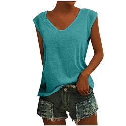 KOG Bluse Damen Elegant Ärmellose T-Shirt Shirt Casual Weiß Oberteile mit Flügelärmeln Frauen Schwarz Kleidung Frau Grau Sommer Shirts Top Damen V-Ausschnitte Tshirt Klamotten Blue M von KOG