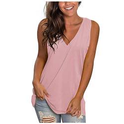 KOG Bluse Damen Elegant Ärmellose T-Shirt Shirt Casual Weiß Oberteile mit Flügelärmeln Frauen Schwarz Kleidung Frau Grau Sommer Shirts Top Damen V-Ausschnitte Tshirt Klamotten Rosa L von KOG