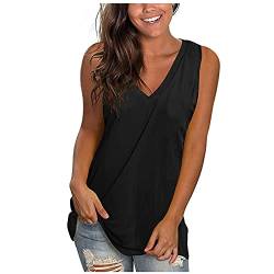 KOG Bluse Damen Elegant Ärmellose T-Shirt Shirt Casual Weiß Oberteile mit Flügelärmeln Frauen Schwarz Kleidung Frau Grau Sommer Shirts Top Damen V-Ausschnitte Tshirt Klamotten Schwarz L von KOG