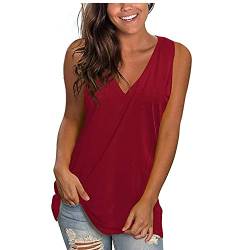 KOG Bluse Damen Elegant Ärmellose T-Shirt Shirt Casual Weiß Oberteile mit Flügelärmeln Frauen Schwarz Kleidung Frau Grau Sommer Shirts Top Damen V-Ausschnitte Tshirt Klamotten Wein L von KOG