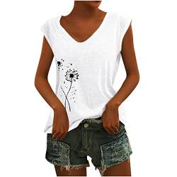 KOG Bluse Damen Elegant Drucken Tshirt T-Shirt Casual V-Ausschnitte Tunika Weste Frauen Mode Motiv Vintage Frühling Kleidung Oberteil Bekleidung Fraun Locker Sommer Tank Top White L von KOG