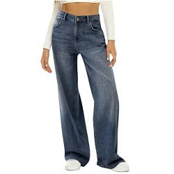 KOG Damen Jeans Jeanshose Hose Freizeit Mom Jeans Damen Baumwolle Leichte Cargohosen Teenager Mädchen Sporthose Einfarbig Stretch Schlaghose Kurzgröße Angebote Blau S von KOG