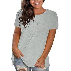 KOG Damen Tshirt Sale Damen Tshirts Elegante Einfarbig Tee Lose Baumwolle Kleidung Teenager Pullover Casual Einfarbig Blusen & Tuniken Rundhals Vintage Oberteil Amazon Warehouse Deal Grau L von KOG