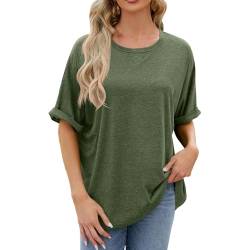 KOG Damen Tshirt Sale Damen Tshirts Elegante Einfarbige Blusen & Tuniken Fashion Kurzarm Kleidung Oberteile Große Größen Einfarbige Hemd Frau V-Ausschnitt Slim Fit Tee Outlet Angebote Armeegrün XL von KOG