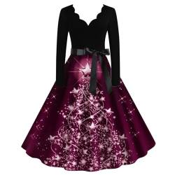 KOG Damen Weihnachtskleid Sexy Langarm Weihnachtskleider Damen Kleid Damen Wickelkleid Kleider Frauen Cocktailkleid Christmas Dresses Festlich Festival Meine Bestellungen Anzeigen Lila L von KOG