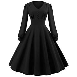 KOG Damen Weihnachtskleid Vintage Langarm Minikleid Weihnachtskleider Damen Kleider Damen Wickelkleid Elegant Frauen Strandkleid Christmas Dresses Mädchen Rot Meine Bestellungen Anzeigen Schwarz XL von KOG