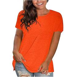 KOG Gutschein Amazon Damen Shirts Lose Einfarbig Bekleidung Casual Baumwolle T-Shirts Teenager Mädchen Hemd Elegant Einfarbig Bluse Frauen Rundhals Slim Fit Tshirt Outlet Amazon Orange XL von KOG