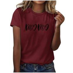 KOG Gutschein Amazon Damen Tshirt Elegant Mama Print T-Shirt Basic Baumwolle Tee Mama Geschenk Lose Bekleidung Frauen Rundhals Vintage Blusen Rot L von KOG