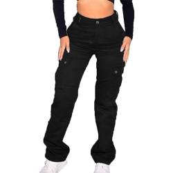 KOG Gutschein Damen Jeans Hosen Jeanshose Baggy Sommerhose Baumwolle Mode Cargohose Frauen Sport Hose Einfarbig Retro Skinny Stoffhose Kurzgröße Hose Mit Gummizug Angebote Schwarz L von KOG