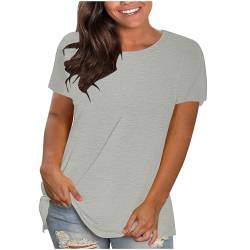 KOG Gutschein Damen T-Shirt Casual Einfarbig Tee T-Shirt Freizeit Baumwolle Bekleidung Frau Oberteil Vintage Einfarbig Frauen Rundhals Fashion Tops Amazon Essentials Damen Grau 3XL von KOG