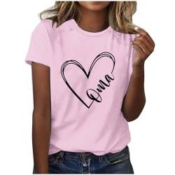 KOG Gutschein Damen Tshirts Retro Oma Print Bluse Elegante Baumwolle Tee Oma Casual Tie-Dye Muster Tuniken Frau Rundhals Vintage Oberteile Amazon Warehouse Deal Rosa L von KOG