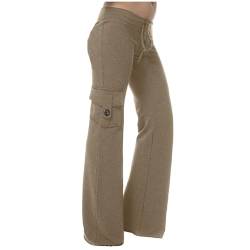 KOG Gutscheine Damen Hose Sommer Sommerhose Leicht Baumwolle Cargo Hosen Teenager Mädchen Jogginghosen 2024 Stretch Hose Slim Fit Jogginghose Damen Extra Langes Bein Prime Khaki M von KOG