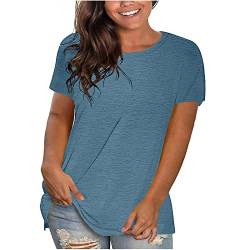 KOG Gutscheine Damen Tshirt Mode Einfarbige Blusen & Tuniken Elegante Baumwolle Tee Frauen Longbluse Casual Einfarbig Tee T-Shirt Rundhals Vintage Tshirts Angebote des Tages Heute Dunkelblau XL von KOG