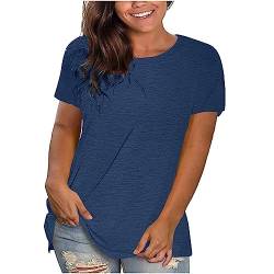 KOG Outlet Amazon Damen Shirts Mode Einfarbige Tee T-Shirt Retro Baumwolle Hemd Teenager Blusen & Tuniken Casual Einfarbig Blusenshirt Frau Rundhals Sommer Gutschein Amazon Marine XXL von KOG