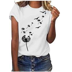 KOG Outlet Amazon Damen T-Shirt Elegant Baumwolle T-Shirts Sommer Kurzarm Hemd Frauen Bekleidung Große Größen Tie-Dye Muster Tee T-Shirt Frau Rundhals Casual Outlet Angebote Weiß M von KOG