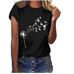 KOG Outlet Amazon Damen Tshirts Sommer Mode Motiv Oberteil Fashion Kurzarm Tee T-Shirt Frau T-Shirt Elegant Tie-Dye Muster Tops Frauen Baumwolle Lose T-Shirts Damen Tshirt Sale Schwarz XXL von KOG