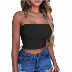 KOG Outlet Angebote Bandeau Top Damen Crop Tops Sexy Tube Top Frauen Sommer Y2k Aesthetic Clothes Push up Bustier Bauchfreies Trägerloses Top Slim Fit Oberteile Amazon Essentials Damen Schwarz L von KOG