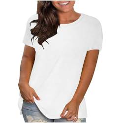 KOG Outlet Angebote Damen Shirt Fashion Einfarbig Bluse Vintage Baumwolle Hemd Frauen Pullover Elegante Einfarbig Tee Frau Rundhals Retro Tee T-Shirt Amazon Essentials Damen Weiß XL von KOG