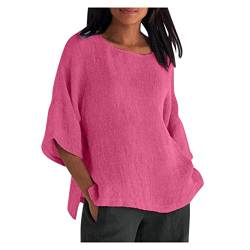 KOG Outlet Angebote - Damen Shirts Fashion Einfarbig Longshirt Elegante Kurzarm Blusenshirt Tuniken Oversized Einfarbig Tee T-Shirt Frau Rundhals Lässig Top Amazon Essentials Damen Heißes Rosa L von KOG