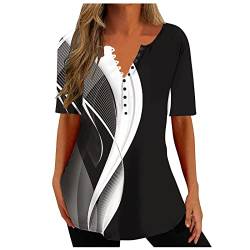 KOG Outlet Angebote Damen Tshirts Elegante Drucken Hemd Basic Kurzarm T-Shirts Frau Tee T-Shirt Lässig Drucken Blusenshirt Frauen U-Boot-Ausschnitt Slim Fit Tunika Sale Damen Schwarz S von KOG