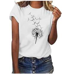 KOG Prime Damen T-Shirts Elegant Einfarbig Bluse Freizeit Kurzarm Tee T-Shirt Baumwolle Teenager Mädchen Longbluse Oversized Hemd Frau Rundhals Slim Fit Pullover Amazon Warehouse Deal Weiß M von KOG