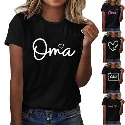 KOG Prime Damen Tshirts Vintage Oma Print Tee T-Shirt Basic Baumwolle Bluse Muttertagsgeschenke für Mama Oma Geschenk Elegante Grafik T-Shirts Frau Rundhals Slim Fit Blusen Sale Damen Schwarz L von KOG