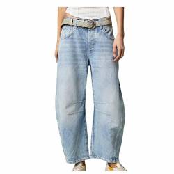 KOG Sale Angebote Damen Jeans Jeanshose Hosen Musselin Sommerhose Leicht Baumwolle Cargohose Frau Sporthose Einfarbig Lässig Chino Hose Slim Fit Hose Mit Gummizug Hellblau XL von KOG