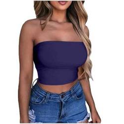 KOG Sale Damen Bandeau Top Damen Crop Tops Sexy Tube Top Frauen Sommer Y2k Aesthetic Clothes Off Shoulder Bauchfreie Trägerloses Top Slim Fit Oberteile Blitzangebote des Tages Lila M von KOG