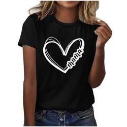 KOG Sale Damen Damen Shirts Elegant Mama Print Tee T-Shirt Retro Baumwolle T-Shirt Muttertagsgeschenk Geschenk Mama Große Größen Tshirts Rundhals Freizeit Oberteil Schwarz S von KOG