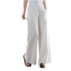 KOG Sale Damen Hosen Damen Leinenhose Fashion Sommerhose Leinen Freizeit Cargohose Teenager Mädchen Jogginghose Sexy Yogahose Weißes Haremshose Kurzgrößen Wide Leg Hose Angebote Weiß 4XL von KOG