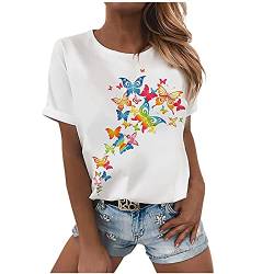 KOG Sale Damen Shirts Mode Grafik Drucken Baumwolle Tshirts Sommer Kurzarm Tee T-Shirt Teenager Mädchen Bluse Elegante Einfarbige Oberteil Frau Rundhals Retro Oberteile Amazon Gutschein Weiß XL von KOG