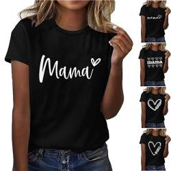 KOG Warehouse Deal Damen Shirts Mode Mama Print Tee T-Shirt Lässig Baumwolle Blusen Muttertagsgeschenke für Mama Geschenk Mama Oversized Frau Rundhals Elegant Bekleidung Gutschein Schwarz M von KOG