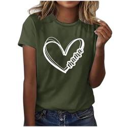 KOG Warehouse Deal Damen T-Shirts Sommer Mama Print Blusen Retro Baumwolle Tshirt Muttertagsgeschenk Geschenke für Mama Fashion Top Frau Rundhals Casual Oberteile Damen Tshirt Sale Armeegrün S von KOG