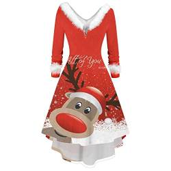 KOG Weihnachtskleid Damen Elegant Langarm Vintage Weihnachtskleider Damen Kleider Damen Boho Kleid Mini Kleid Dress Frauen Maxikleider Christmas Dresses Meine Bestellungen Anzeigen Rot XL von KOG