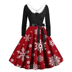 KOG Weihnachtskleid Damen Sexy Langarm Vintage Weihnachtskleider Damen Kleid Festlich Damen Abendkleid Kleider Frauen Rockabilly Kleider Christmas Dresses Rot Meine Bestellungen Anzeigen Rot XXL von KOG