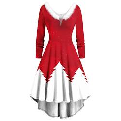 KOG Weihnachtskleid Damen Vintage Langarm Minikleid Weihnachtskleider Damen Kleider Damen Blusenkleid Kleider Frauen Strandkleid Christmas Dresses Rot Meine Bestellungen Anzeigen Rot XXL von KOG