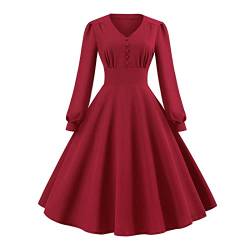 KOG Weihnachtskleid Damen Vintage Langarm Minikleid Weihnachtskleider Damen Midi Kleider Damen Ballkleid Kleider Frauen Partykleid Christmas Dresses Mädchen Rot Meine Bestellungen Anzeigen Rot XXL von KOG