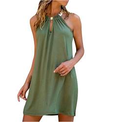 Schulterfrei Oberteil Damen Bluse Elegant Sexy Ärmellos Kleider Sommerkleid Neckholder Kleid Frau Kurz Boho Kleid Kurz Freizeitkleid Rundhals Halfter Shirtkleid T-Shirt Blusenkleid Grün L von KOG