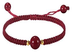 Holzperlenarmband, chinesisches Armband, echtes tibetisches Zinnober-Seilknoten-Armband, handgewebtes Armband, Paar, glückliche Transferperlen, Geschenk (Farbe: Rot, Größe: Herren) ( Color : Wine Red_ von KOINEN