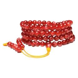 KOINEN Holzperlenarmband, chinesisches Armband, Perlenarmband Halskette 108 Buddha-Rosenkranzperlen for Yoga-Gebetsmeditation (Color : Red Beads_8mm) von KOINEN
