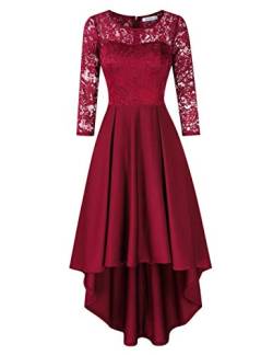 KOJOOIN Damen Abendkleider/Cocktailkleid/Brautjungfernkleider für Hochzeit Unregelmässiges Kurzespitzenkleidangarm Bordeaux Weinrot,XL von KOJOOIN