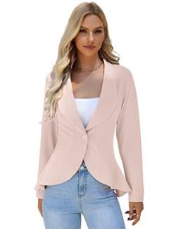 KOJOOIN Damen-Blazer Casual Open Front Cardigan Langarm-Blazer Cardigan Lässiger Arbeits-Blazer Büro-Blazer Anzugjacke Rüschen-Blazer Beige L von KOJOOIN