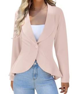 KOJOOIN Damen-Blazer Casual Open Front Cardigan Langarm-Blazer Cardigan Lässiger Arbeits-Blazer Büro-Blazer Anzugjacke Rüschen-Blazer Beige XXL von KOJOOIN