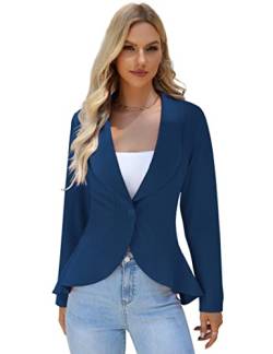 KOJOOIN Damen-Blazer Casual Open Front Cardigan Langarm-Blazer Cardigan Lässiger Arbeits-Blazer Büro-Blazer Anzugjacke Rüschen-Blazer Navy blau L von KOJOOIN