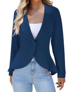 KOJOOIN Damen-Blazer Casual Open Front Cardigan Langarm-Blazer Cardigan Lässiger Arbeits-Blazer Büro-Blazer Anzugjacke Rüschen-Blazer Navy blau XL von KOJOOIN