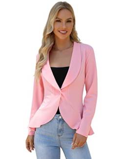 KOJOOIN Damen-Blazer Casual Open Front Cardigan Langarm-Blazer Cardigan Lässiger Arbeits-Blazer Büro-Blazer Anzugjacke Rüschen-Blazer Rosa XXL von KOJOOIN