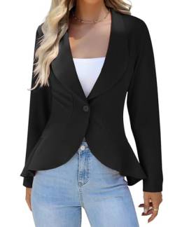 KOJOOIN Damen-Blazer Casual Open Front Cardigan Langarm-Blazer Cardigan Lässiger Arbeits-Blazer Büro-Blazer Anzugjacke Rüschen-Blazer Schwarz XL von KOJOOIN